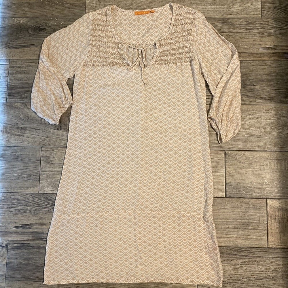 Oliphant Women's XS Beach Cream Long Sleeve Tunic V Neck Dress Viscose